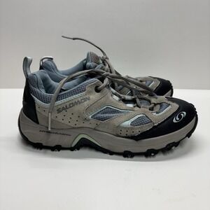 Salomon Trail Running Shoes Women 7.5 Gray/blue Contagrip Hiking Outdoor Leather